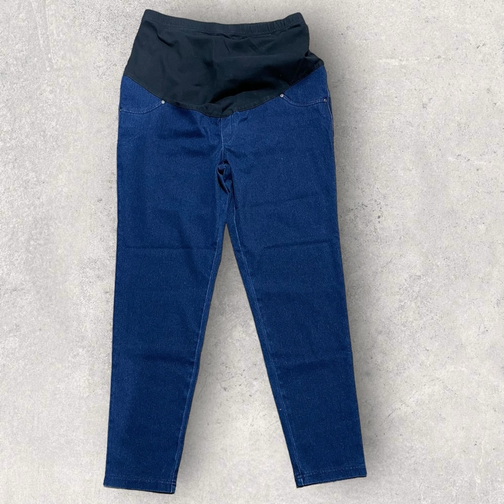 Time Tru Maternity Womens Pants Large 12 14 Jegging Pull On BlueTapered Casual